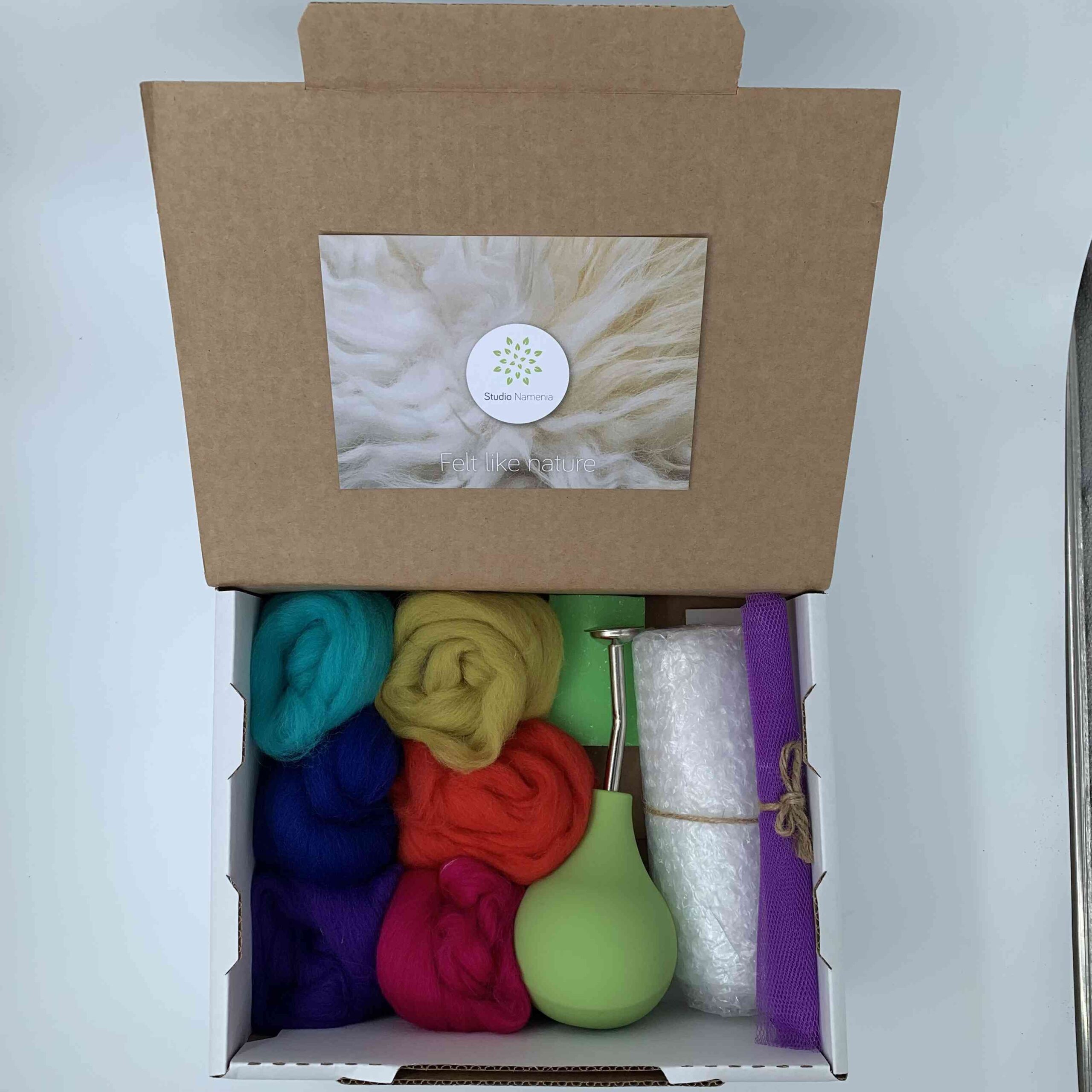 Startpakket natvilten Bright – maak je eigen vilt! Heldere kleuren